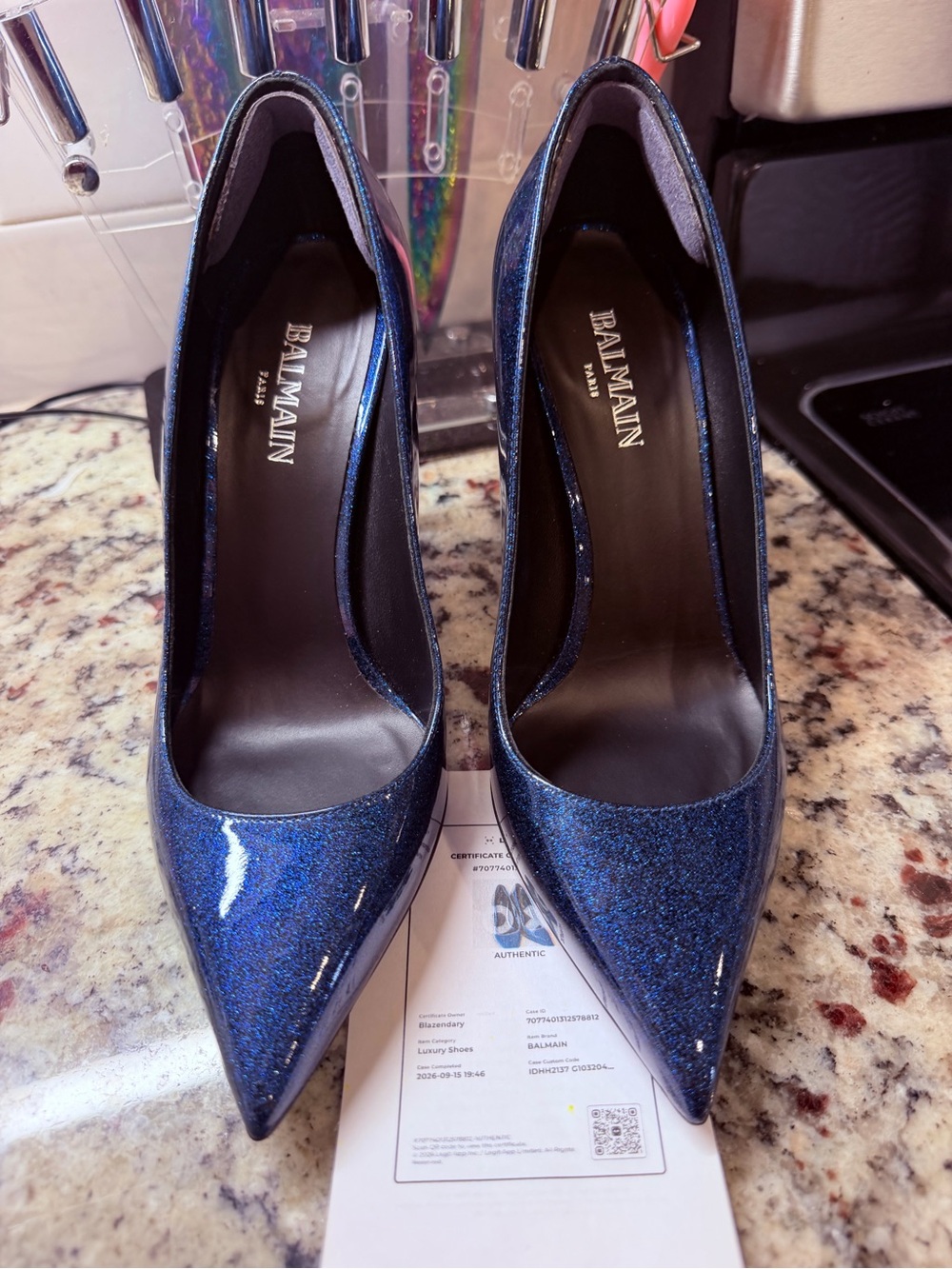 Blue glitter pointed toe Balmain pumps